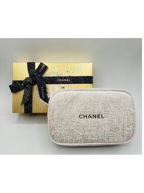Authentic Chanel Cosmetic Pouch White Gold